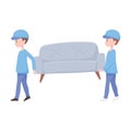 New home, professional workers, carrying sofa furniture movers