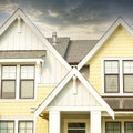 New Home House Pastel Painted Exterior Roof Peak Details Stormy Sky Background Royalty Free Stock Photo