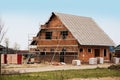 New home under construction, building a European style house, st