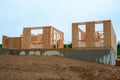 A new home under construction frame wood 2x4 rooms wood