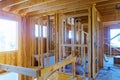 A new home under construction interior inside house frame Royalty Free Stock Photo