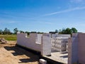 New home under construction, walls made of aerated concrete blocks