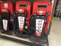 Display of Rug Doctor industrial carpet cleaning machines for rent at a hardware store