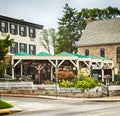 NEW HOPE, PENNSYLVANIA, USA - AUGUST 15, 2019: Locals and tourists having a dinner at restaurants at Main street in New Hope