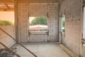 New house big window structure use light weight cement brick and white lintel plaster to joint for reinforce in site Royalty Free Stock Photo