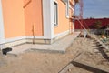 New house construction foundation waterproofing, damp proofing, insulation with contrete path to avoid water leaks for home wall