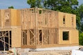 new house construction, framed walls plywood building lumber real truss Royalty Free Stock Photo