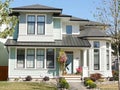 New House Home Light Blue Exterior Elevation Rockwork Roof Details Royalty Free Stock Photo