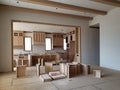 A new house kitchen living room under construction view Royalty Free Stock Photo