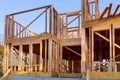 New house under construction framing against a blue sky Royalty Free Stock Photo