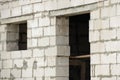 house wall with door and window made of aerated concrete blocks Royalty Free Stock Photo