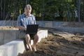New housing starts man with laptop Royalty Free Stock Photo