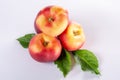 New hybrid sweet fruit nectarina platerina, flat Saturn or donut nectarine peaches close up