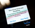 New iCloud terms and conditions on ipAd screen from Apple Computers