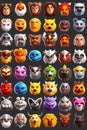 Big set of animal faces on a black background. Vector illustration Royalty Free Stock Photo