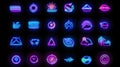 Luminous neon icon set. Outline set of neon icons for web design on a black background