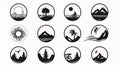 set of icons on the theme of the sea, mountains, sun, waves, bikers and other things Royalty Free Stock Photo