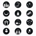 Set of 9 simple editable icons such as star, crescent moon, kareem, lanterns, lanterns