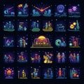 Set of vector line icons and signs on the theme of music and entertainment Royalty Free Stock Photo