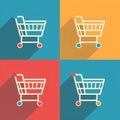 Shopping cart icon set with long shadow. Flat design style Royalty Free Stock Photo
