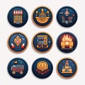 Vector set of camping icons, badges and design elements. Camping, hiking and outdoor activities Royalty Free Stock Photo