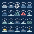 Vector set of sea and ocean icons in thin line style for web and mobile design Royalty Free Stock Photo