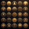 Vector set of vintage gold nautical icons on a black background