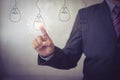 New idea creative idea.Concept of idea and innovation.Hand touch Light blub Royalty Free Stock Photo