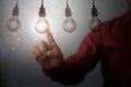 New idea creative idea.Concept of idea and innovation.Hand touch Light blub Royalty Free Stock Photo