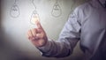 New idea creative idea.Concept of idea and innovation.Hand touch Light blub Royalty Free Stock Photo