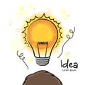 New idea. Head with a glowing lightbulb. Vector. Royalty Free Stock Photo