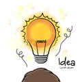 New idea. Head with a glowing lightbulb. Vector.
