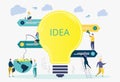 New idea, imagination, innovation metaphor with light bulb. Characters of business people working together Royalty Free Stock Photo