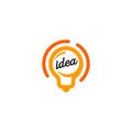 New idea symbol stylized vector lightbulbs icon, orange and black color logotype, isolated flat bright cartoon bulb