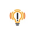 New idea symbol stylized vector lightbulbs icon, orange and black color logotype, isolated flat bright cartoon bulb