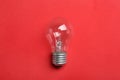 New incandescent lamp bulb on red background Royalty Free Stock Photo