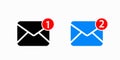 New message or inbox notification vector icon. One and Two incoming email messages in inbox Royalty Free Stock Photo