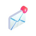 New incoming message isometric icon, 3d Email Mobile app notification. New e-mail sign. Social network, sms chat, spam Royalty Free Stock Photo