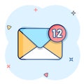 New incoming messages icon in comic style. Envelope with notification cartoon vector illustration on isolated background. Email Royalty Free Stock Photo