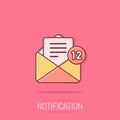 New incoming messages icon in comic style. Envelope with notification cartoon vector illustration on isolated background. Email Royalty Free Stock Photo