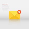 New incoming messages icon in flat style. Envelope with notification vector illustration on isolated background. Email sign Royalty Free Stock Photo
