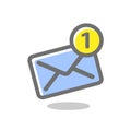 New incoming notification message. Mail envelope icon. Bright, colored vector illustration on a white background Royalty Free Stock Photo