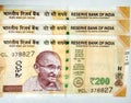 Indian currency of 200 rupee notes