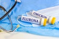 New infectious Flurona twindemic desease of Flu Influenza and Corona Covid-19, Ncov and Omicron variant samples in lab tubes