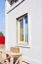 New Installed White Plastic Window with Plastered and Painted New Wall Royalty Free Stock Photo