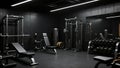 Modern gym interior with dark tones and sleek design Royalty Free Stock Photo