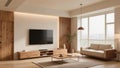 Modern living room with Scandinavian design in natural tones Royalty Free Stock Photo
