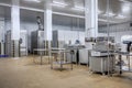 New interior of a packaging production line at a semi-finished factory Royalty Free Stock Photo