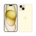 New iPhone 15 Deep yellow gold color by Apple Inc. Mock-up screen iphone and back side iphone. High Quality. Official presentation