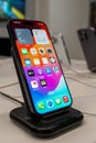 A new iPhone 15 Pro is displayed at the Apple Store. Minsk, Belarus - april 18, 2024 Royalty Free Stock Photo